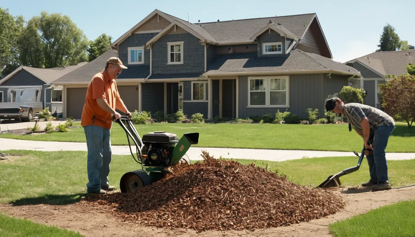 Stump grinding in a neighborhood yard near Knoxville